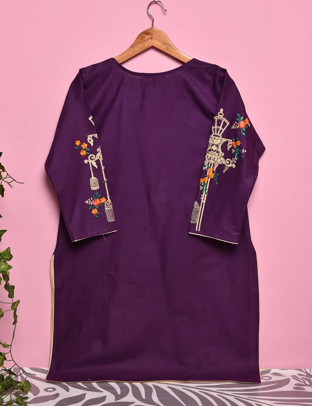 Cotton Embroidered Stitched Kurti - Majestic Cage (TS-021A-Purple)