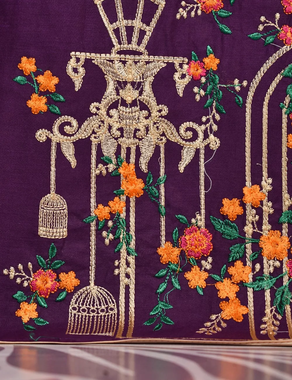 Cotton Embroidered Stitched Kurti - Majestic Cage (TS-021A-Purple)