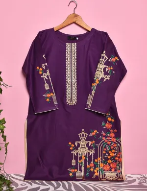 Cotton Embroidered Stitched Kurti - Majestic Cage (TS-021A-Purple)