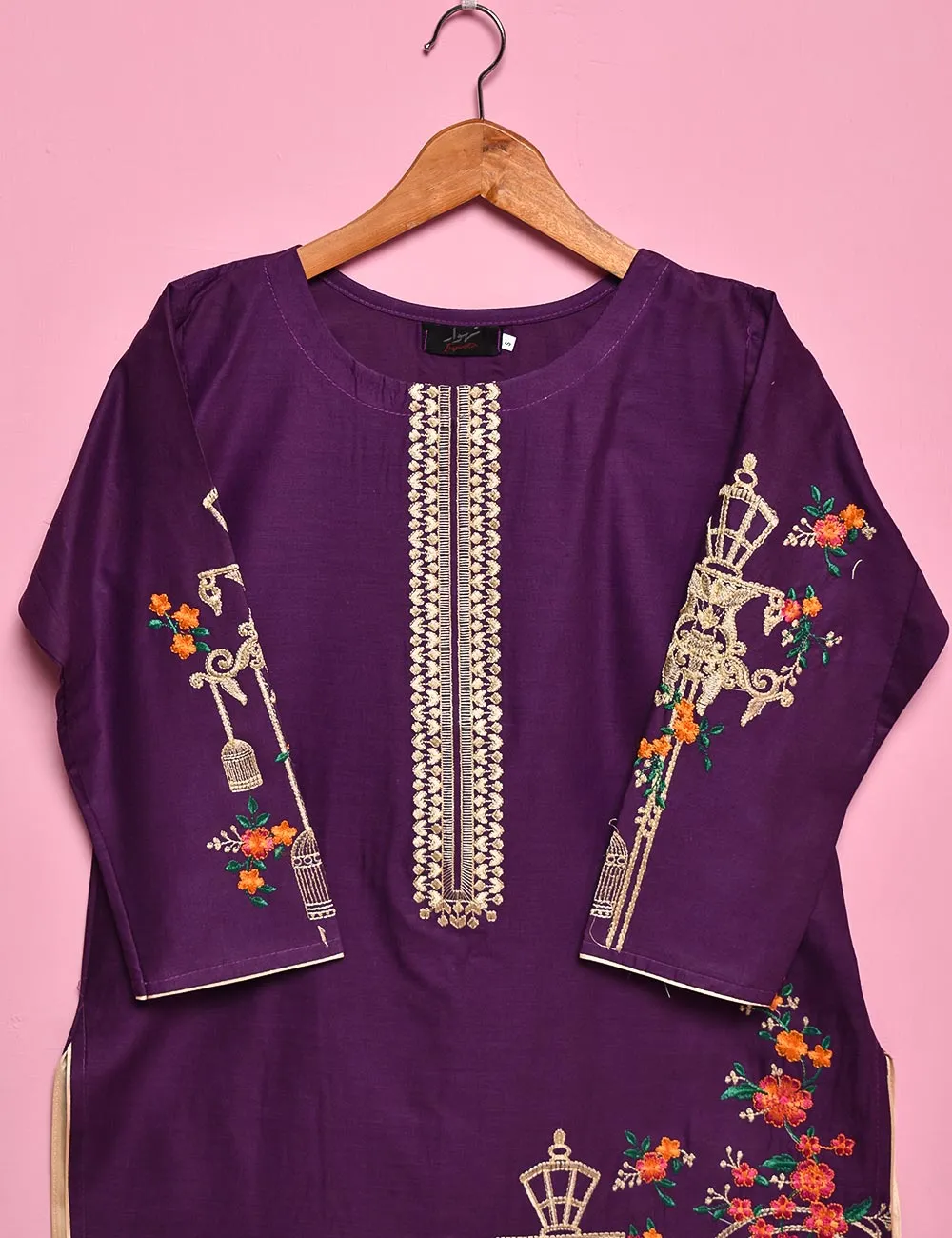 Cotton Embroidered Stitched Kurti - Majestic Cage (TS-021A-Purple)