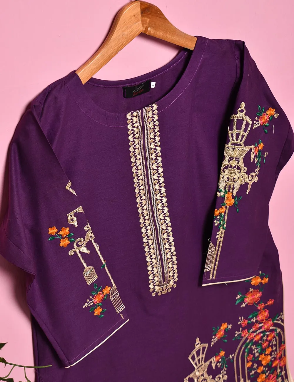 Cotton Embroidered Stitched Kurti - Majestic Cage (TS-021A-Purple)