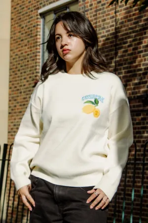 Cream Lemon Embroidered Knit Jumper