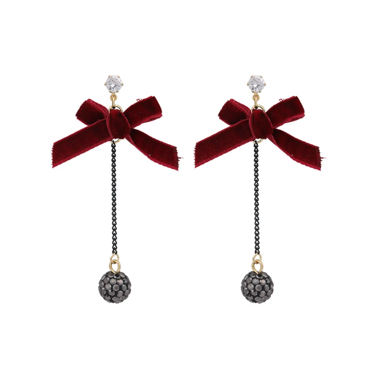 Cubic Zirconia & Red Velvet Two-Tone Bow Drop Earrings