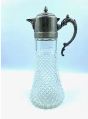 Cut Glass Fancy Silver Plate Water Pitcher
