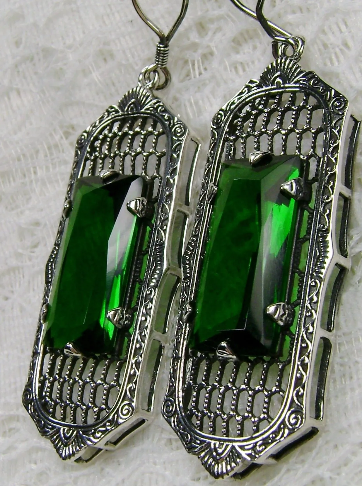 E16, Art Deco Earrings, Baguette Gem, 1930s Reproduction Jewelry, Design E16