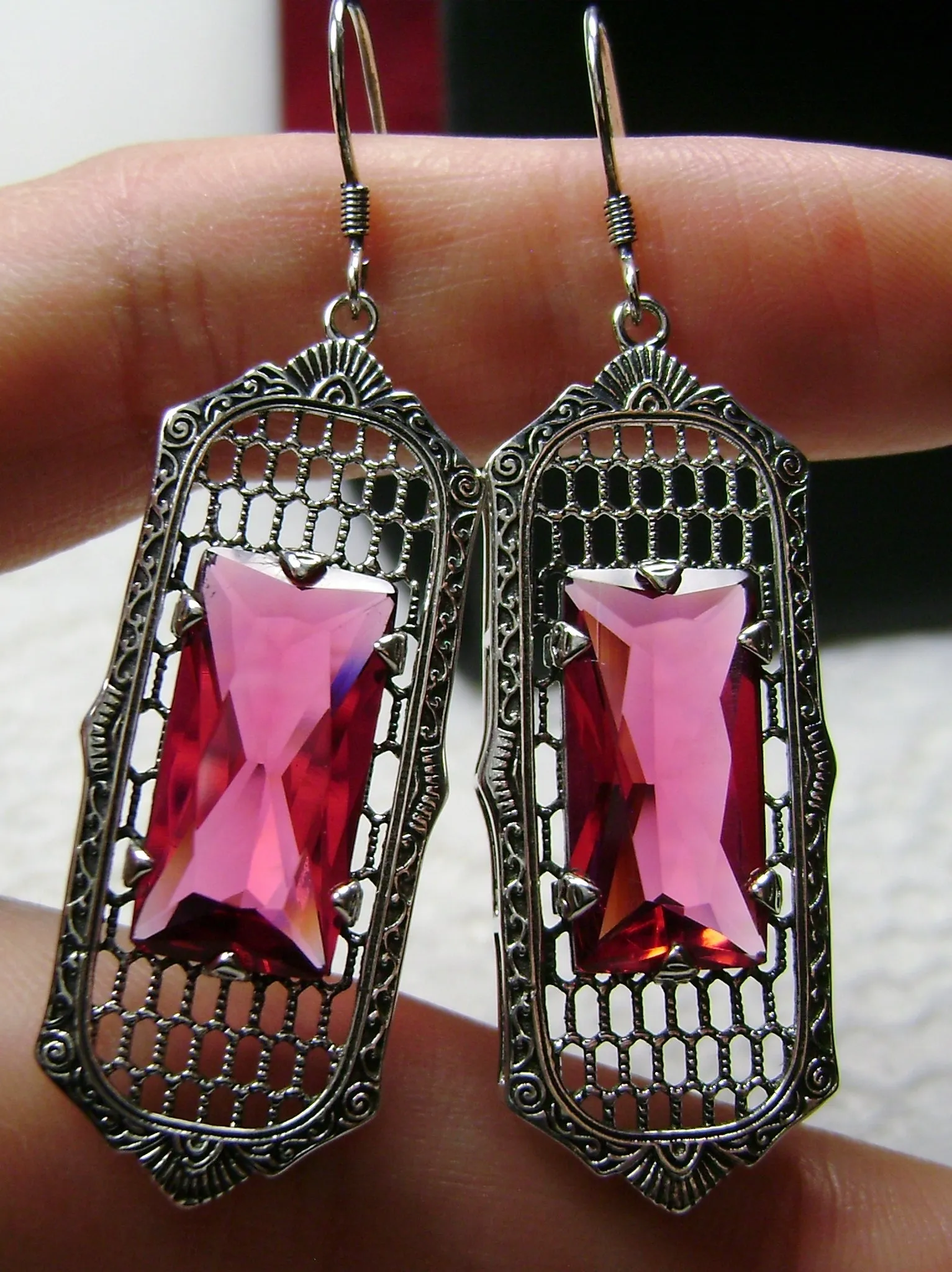 E16, Art Deco Earrings, Baguette Gem, 1930s Reproduction Jewelry, Design E16