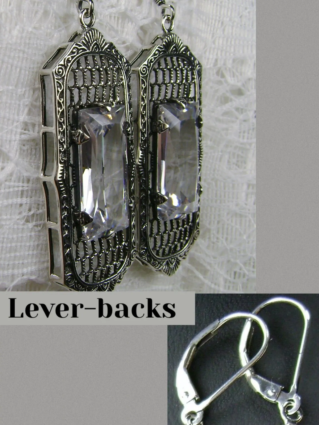 E16, Art Deco Earrings, Baguette Gem, 1930s Reproduction Jewelry, Design E16