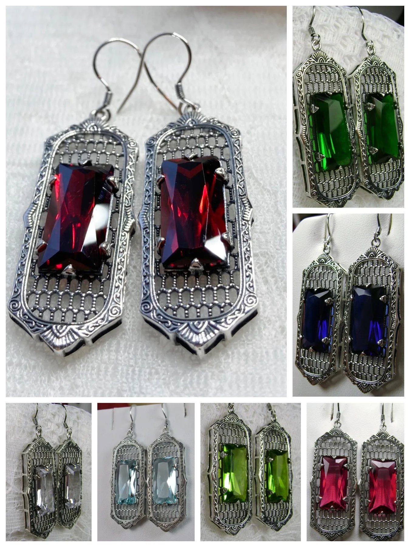 E16, Art Deco Earrings, Baguette Gem, 1930s Reproduction Jewelry, Design E16