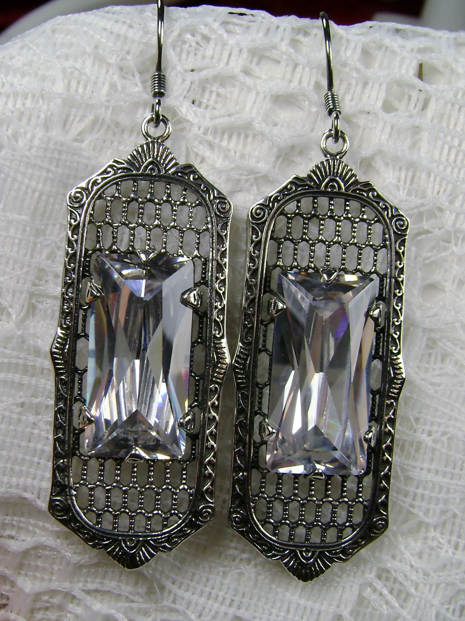 E16, Art Deco Earrings, Baguette Gem, 1930s Reproduction Jewelry, Design E16