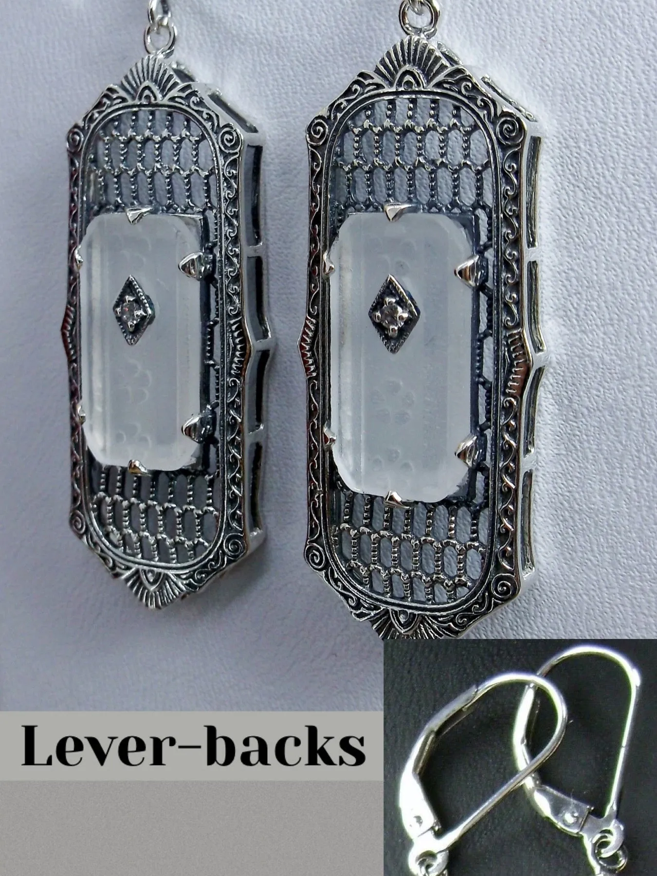 E16, Art Deco Earrings, Baguette Gem, 1930s Reproduction Jewelry, Design E16