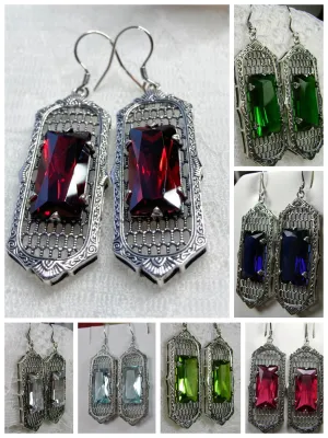 E16, Art Deco Earrings, Baguette Gem, 1930s Reproduction Jewelry, Design E16