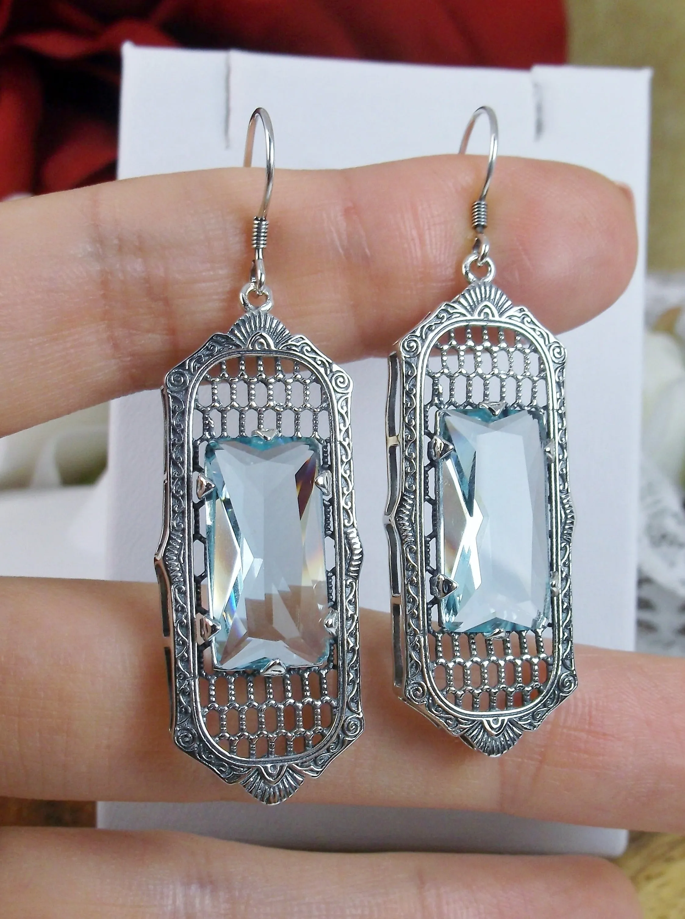 E16, Art Deco Earrings, Baguette Gem, 1930s Reproduction Jewelry, Design E16