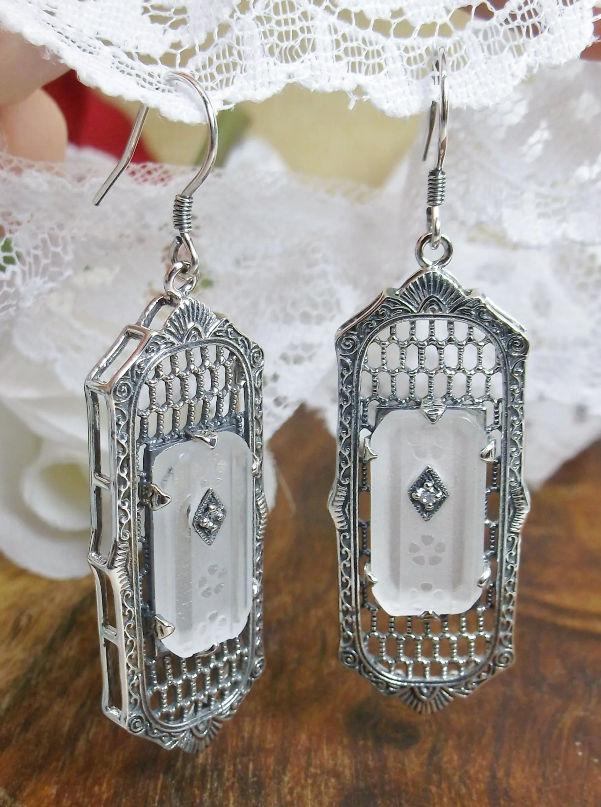 E16, Art Deco Earrings, Baguette Gem, 1930s Reproduction Jewelry, Design E16