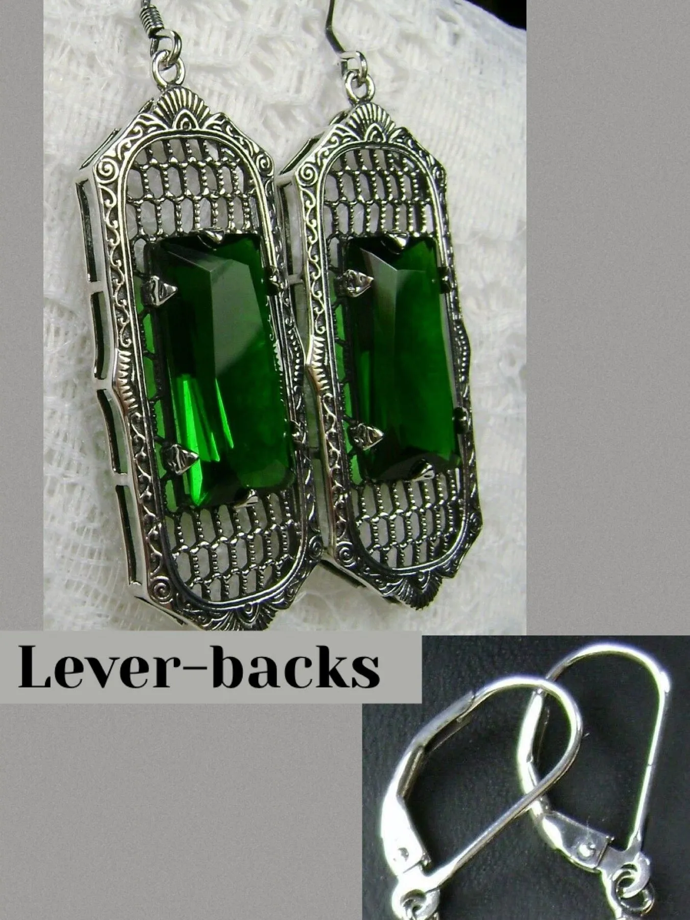 E16, Art Deco Earrings, Baguette Gem, 1930s Reproduction Jewelry, Design E16