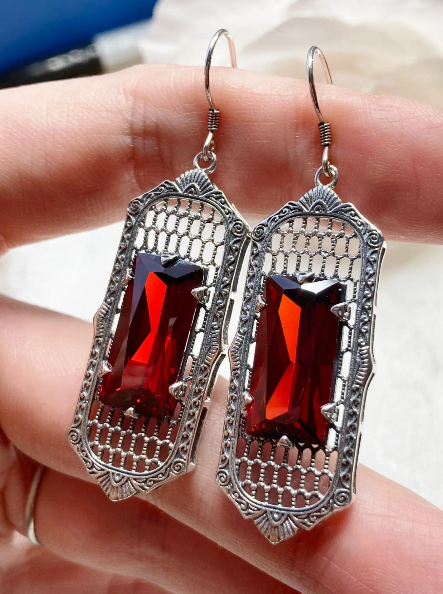 E16, Art Deco Earrings, Baguette Gem, 1930s Reproduction Jewelry, Design E16