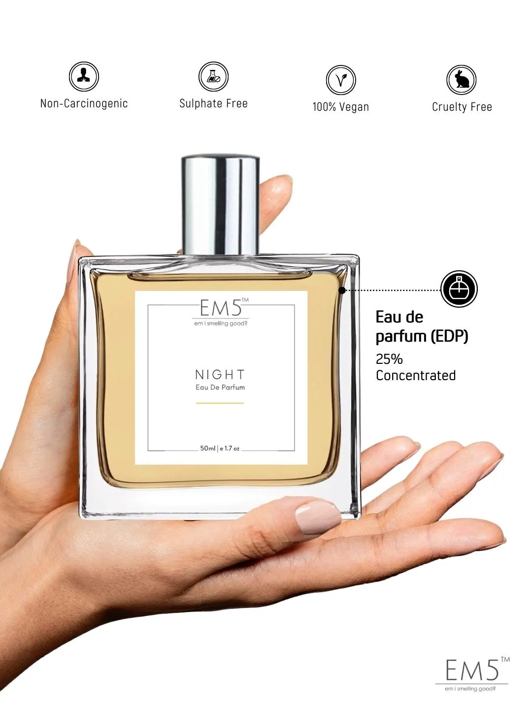 EM5™ Night Unisex Perfume EDP Spray for Men & Women | Amber Woody Rose Fragrance Accords | Luxury Gift for Him / Her | Variants Available: 50 ml Spray / 15 ml Spray
