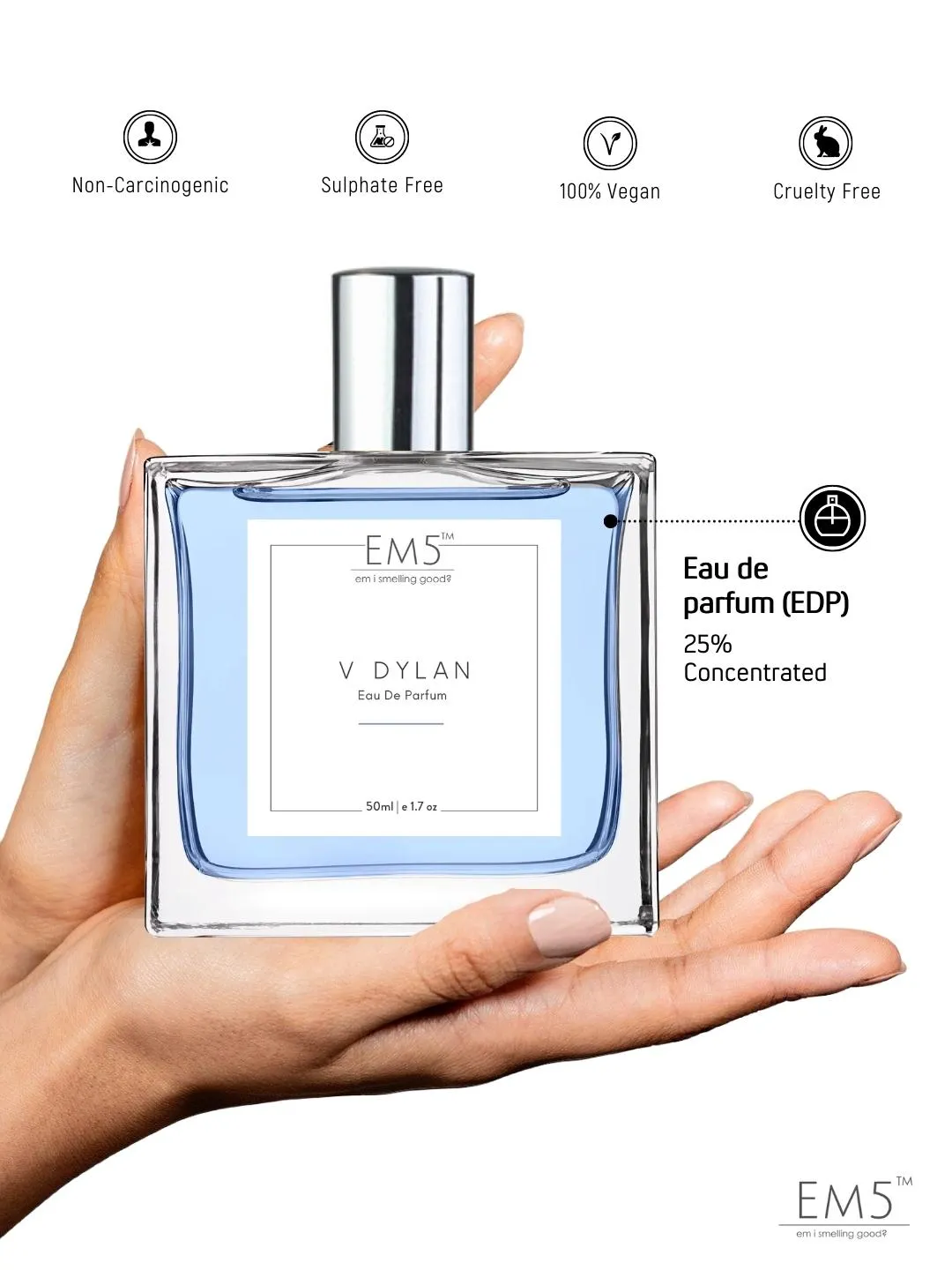 EM5™ V Dylan Perfume EDP Spray for Men | Aromatic Woody Fresh Fragrance Accords | Luxury Gift for Him | Variants Available: 50 ml Spray / 15 ml Spray
