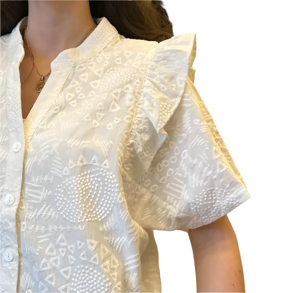 Embroidered Blouse with Flange Sleeve
