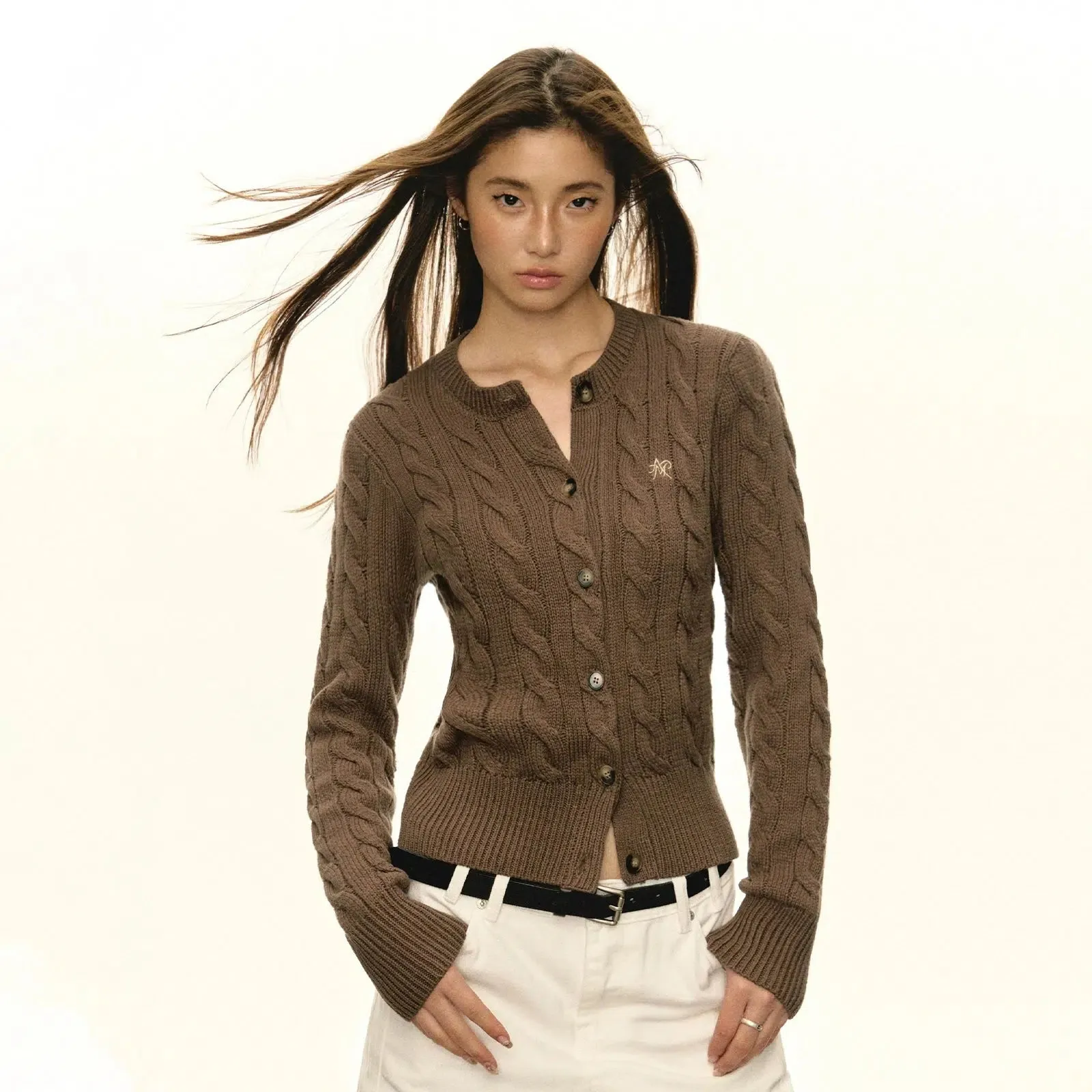 Embroidered Classic Cable Knit Cardigan