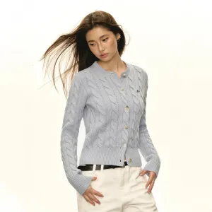 Embroidered Classic Cable Knit Cardigan