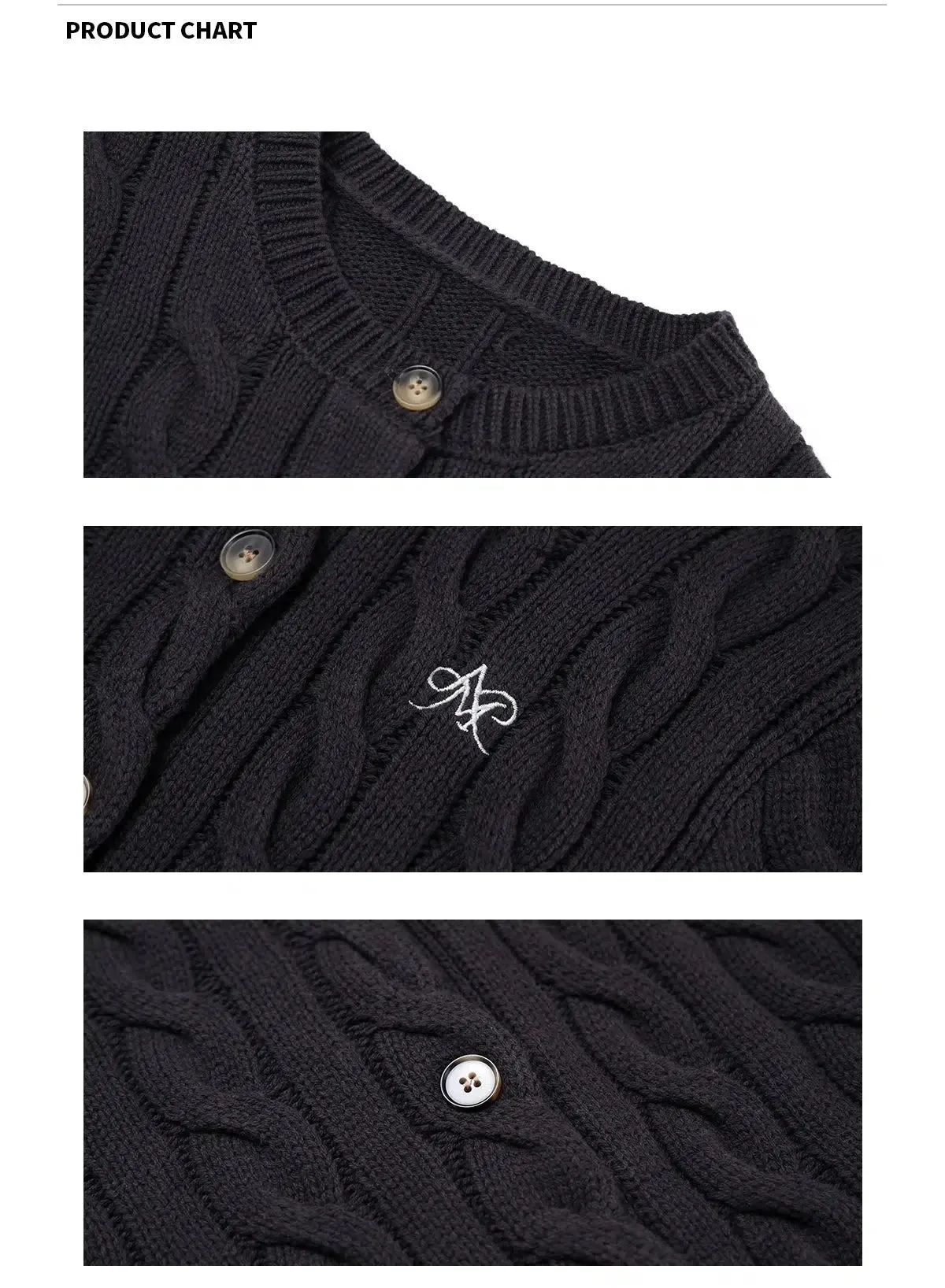 Embroidered Classic Cable Knit Cardigan