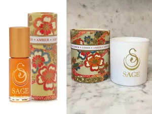 ESSENTIALS ~ AMBER Perfume Oil Concentrate Roll-On and Candle Gift Set by Sage