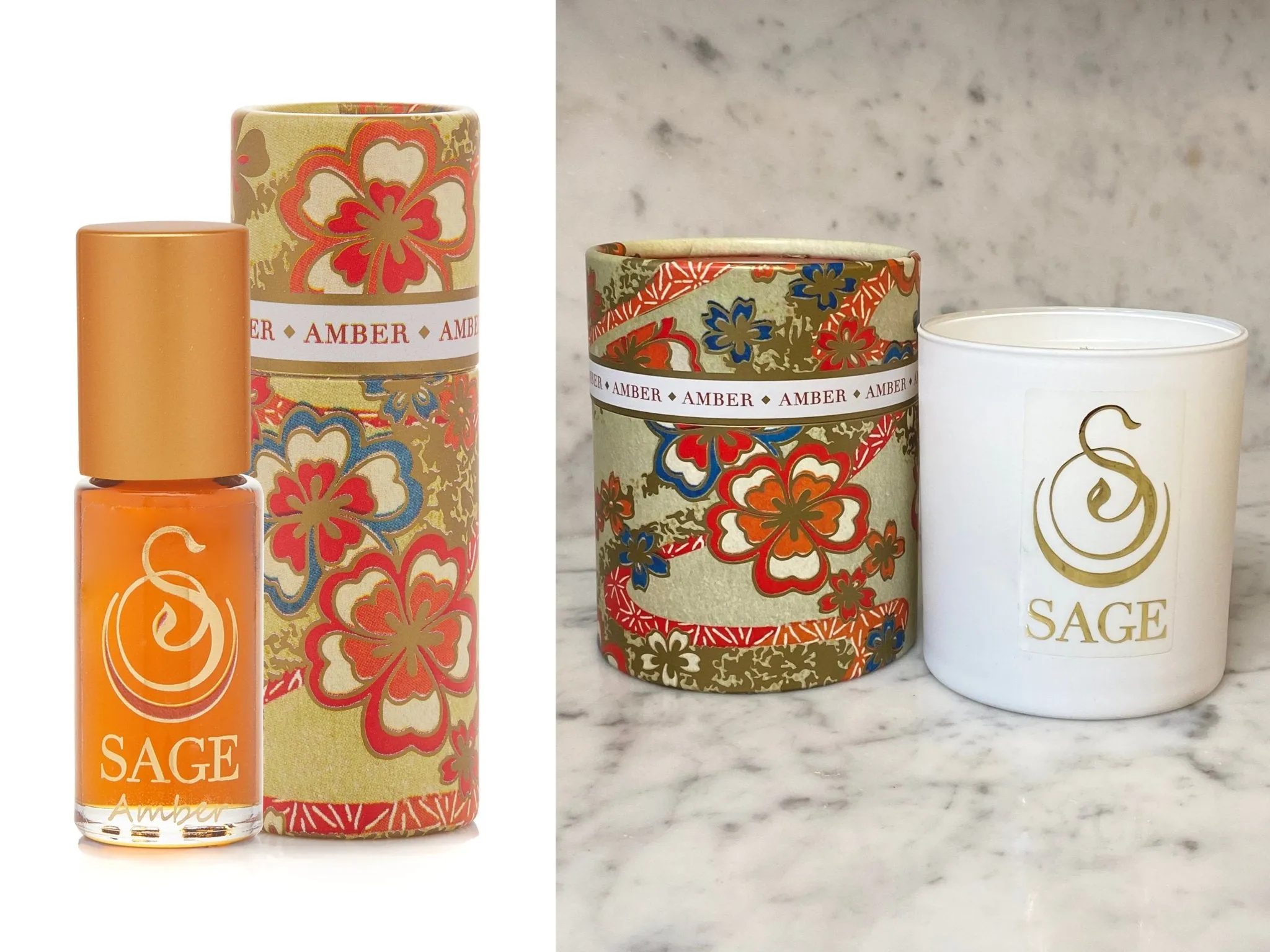 ESSENTIALS ~ AMBER Perfume Oil Concentrate Roll-On and Candle Gift Set by Sage