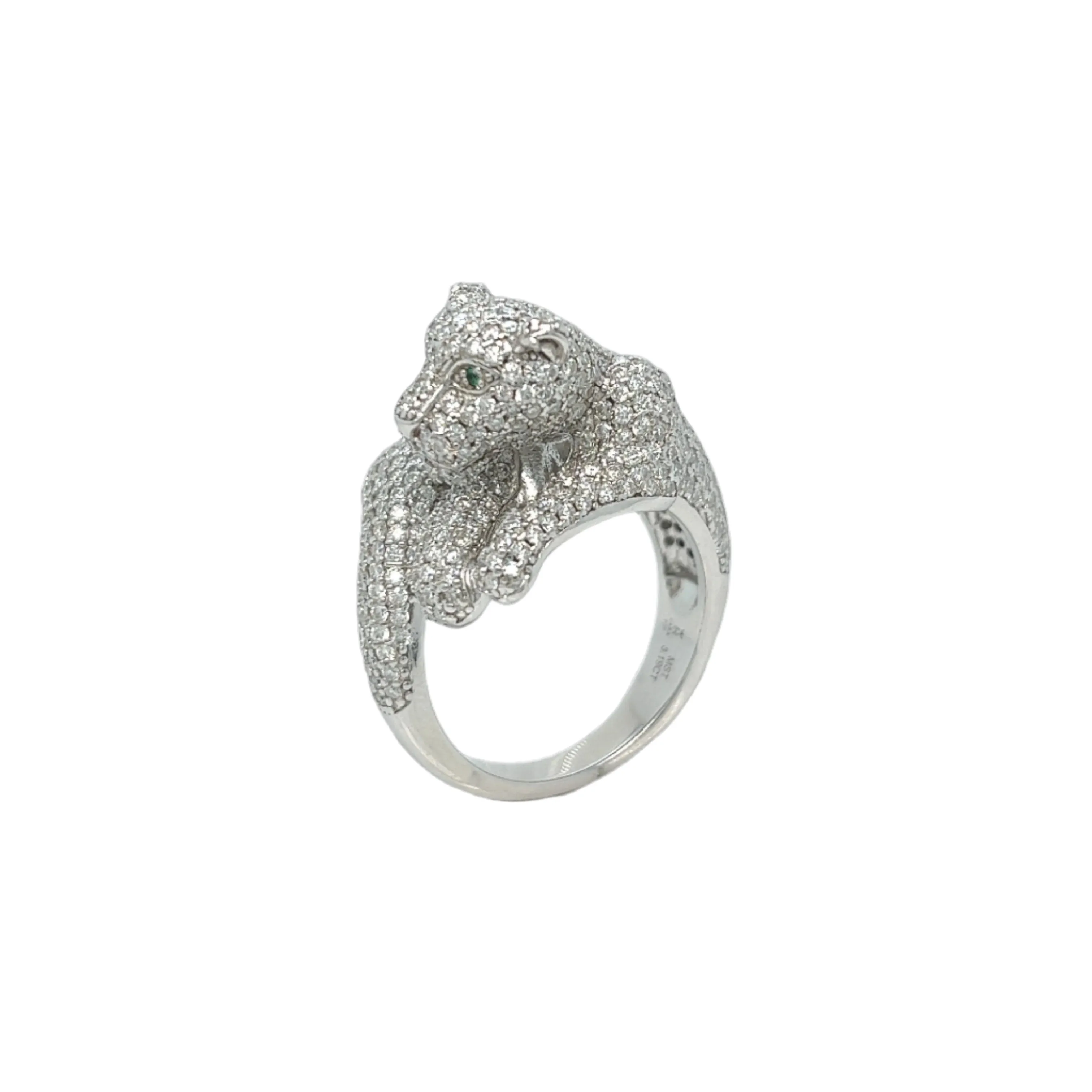 Exquisite Panther Motif Silver Ring with Sparkling Cubic Zirconia - C105809