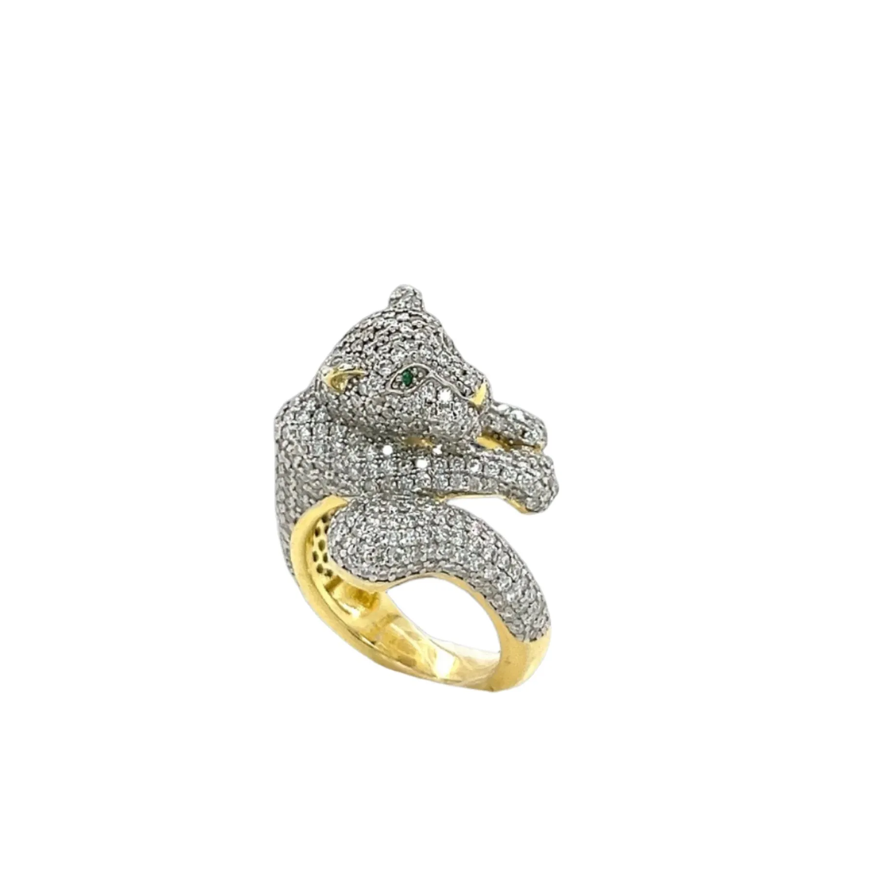 Exquisite Panther Motif Silver Ring with Sparkling Cubic Zirconia - C105809