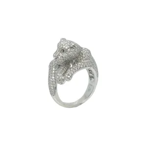 Exquisite Panther Motif Silver Ring with Sparkling Cubic Zirconia - C105809