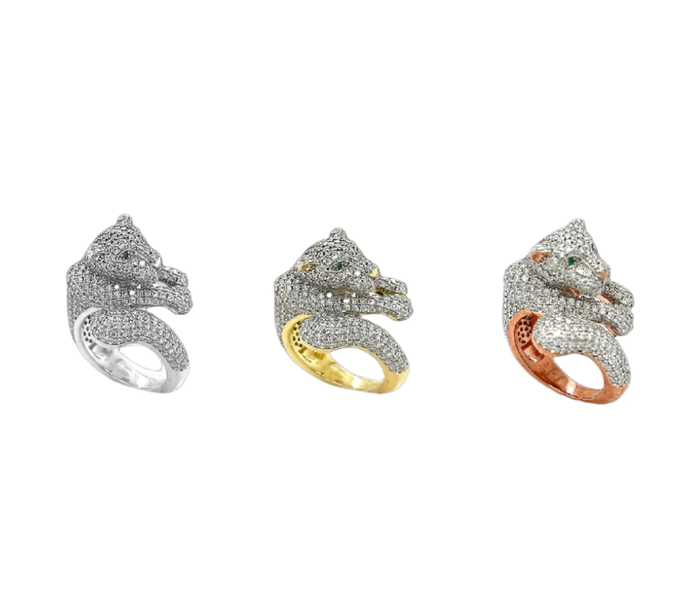 Exquisite Panther Motif Silver Ring with Sparkling Cubic Zirconia - C105809