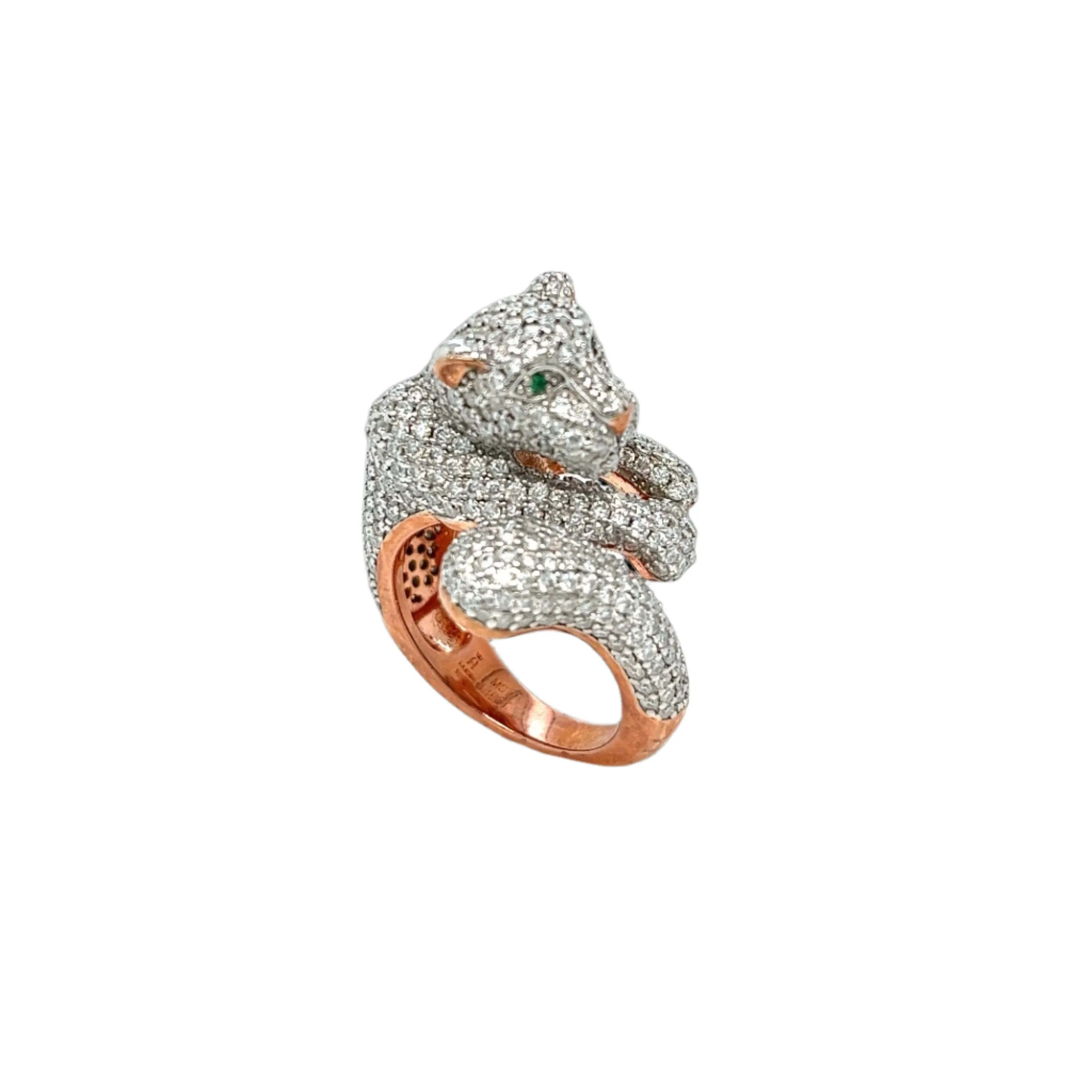 Exquisite Panther Motif Silver Ring with Sparkling Cubic Zirconia - C105809