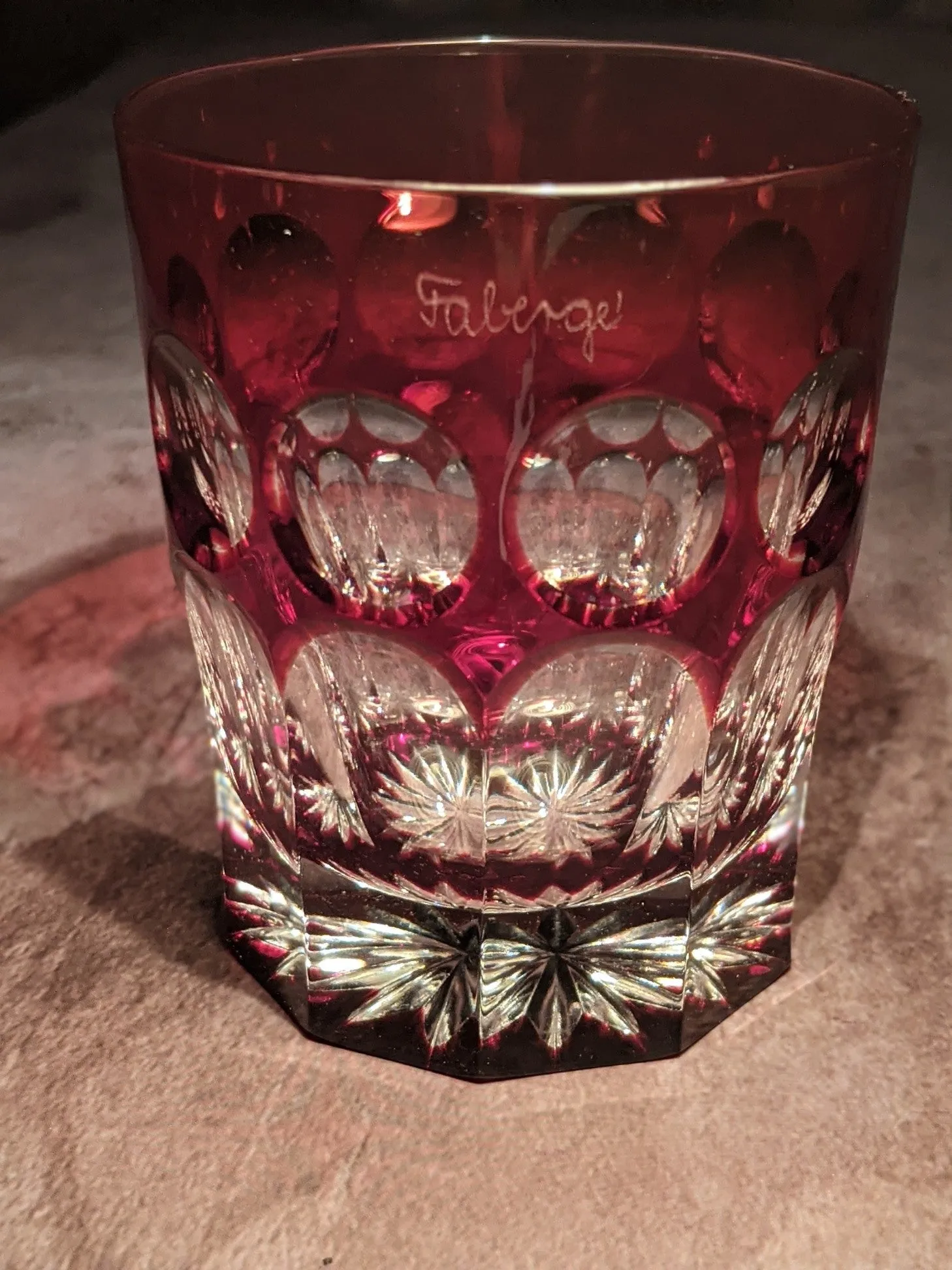 Faberge Crystal Colored Whiskey Glasses Set of 4 NIB