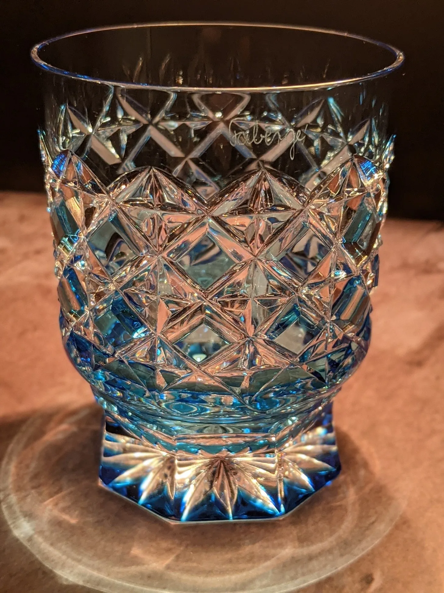 Faberge Crystal Colored Whiskey Glasses Set of 4 NIB