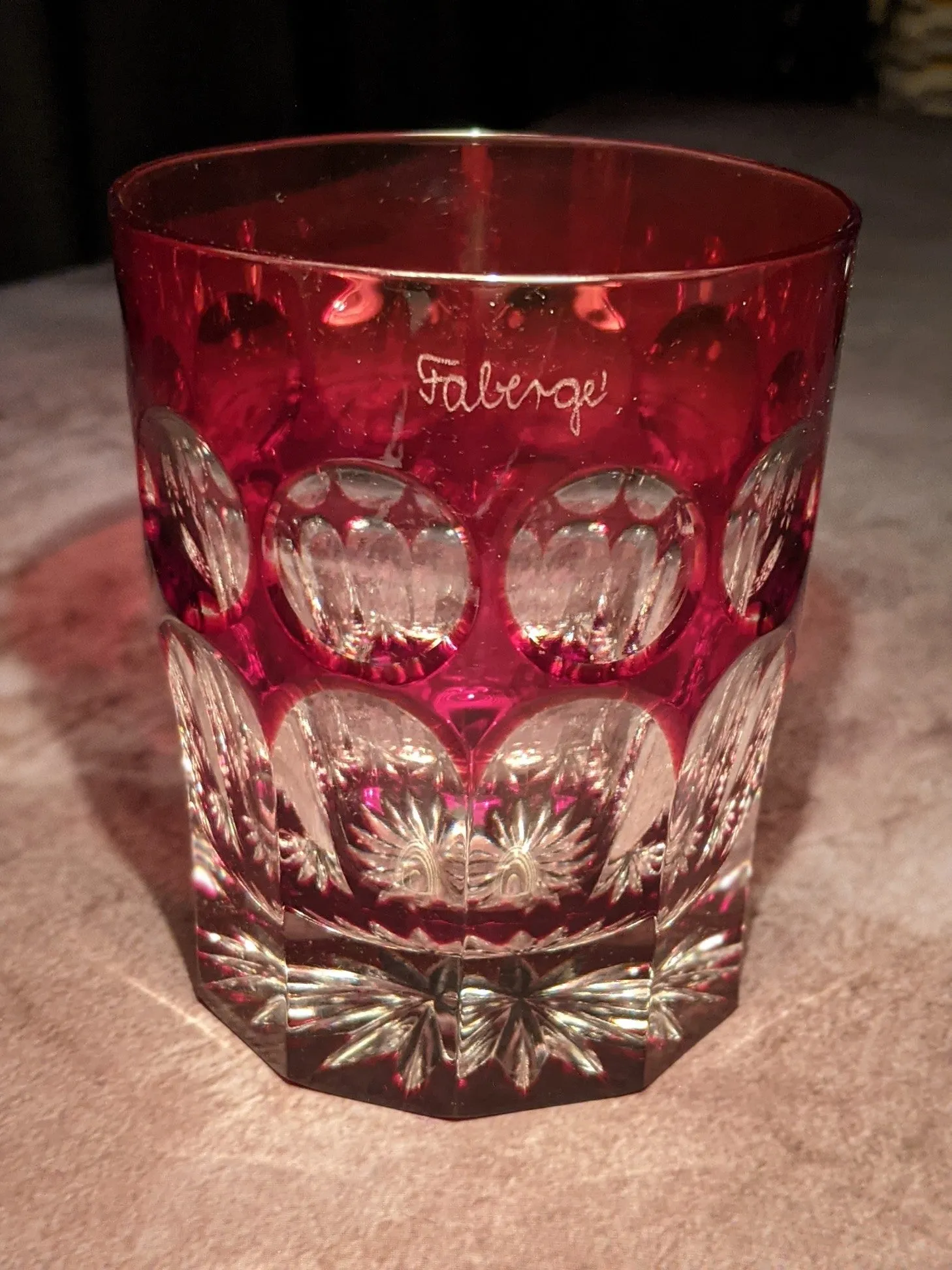 Faberge Crystal Colored Whiskey Glasses Set of 4 NIB
