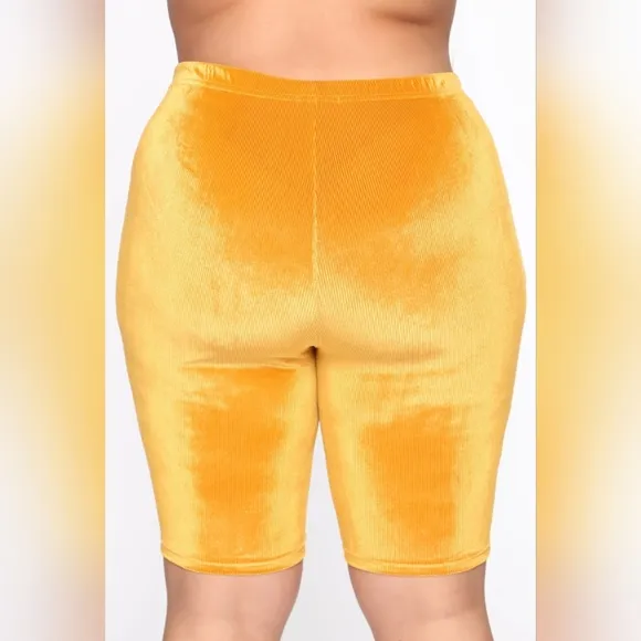 FASHION NOVA Velvet Touch Biker Short Set Mustard