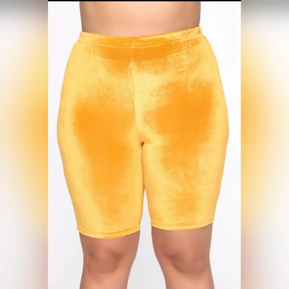 FASHION NOVA Velvet Touch Biker Short Set Mustard