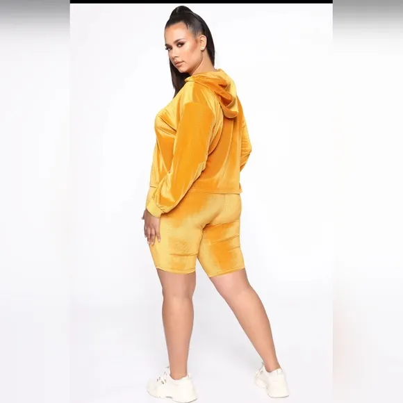 FASHION NOVA Velvet Touch Biker Short Set Mustard