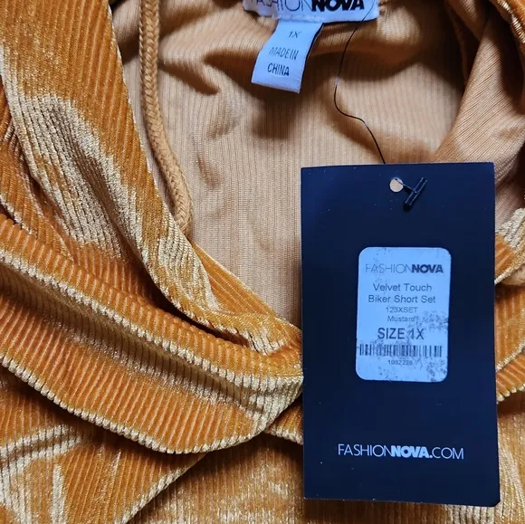 FASHION NOVA Velvet Touch Biker Short Set Mustard