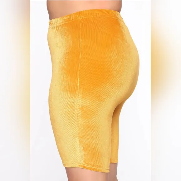 FASHION NOVA Velvet Touch Biker Short Set Mustard