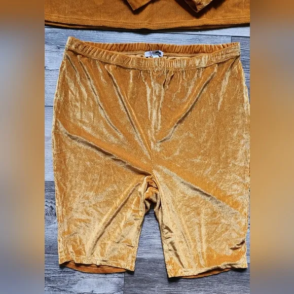FASHION NOVA Velvet Touch Biker Short Set Mustard