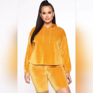 FASHION NOVA Velvet Touch Biker Short Set Mustard