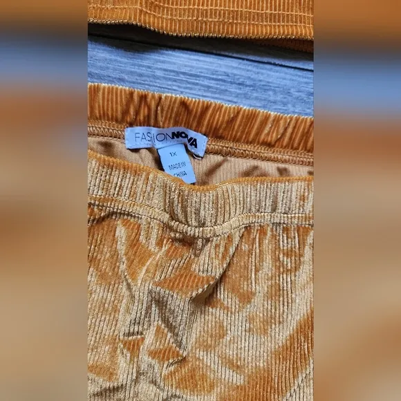 FASHION NOVA Velvet Touch Biker Short Set Mustard