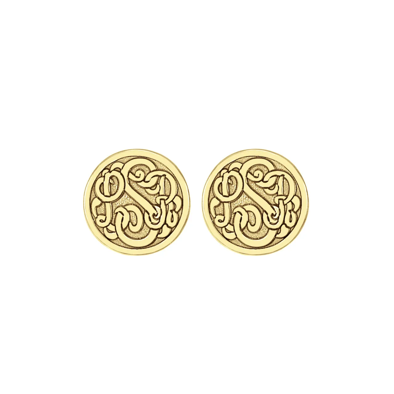 Fink's 10mm Classic Recessed Monogram Stud Earrings