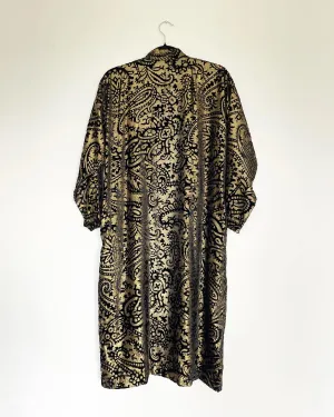 Gold and Black Burnout Silk Velvet Caftan