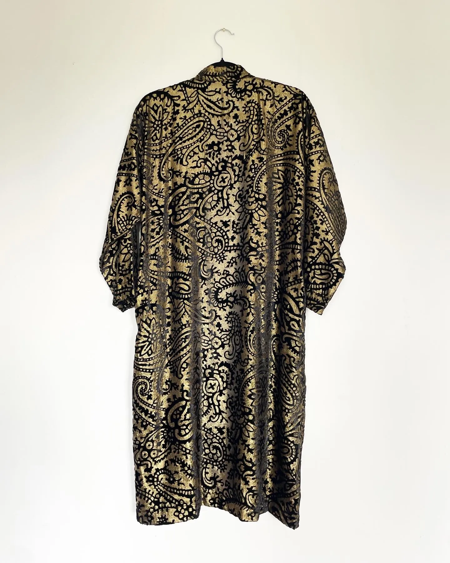 Gold and Black Burnout Silk Velvet Caftan