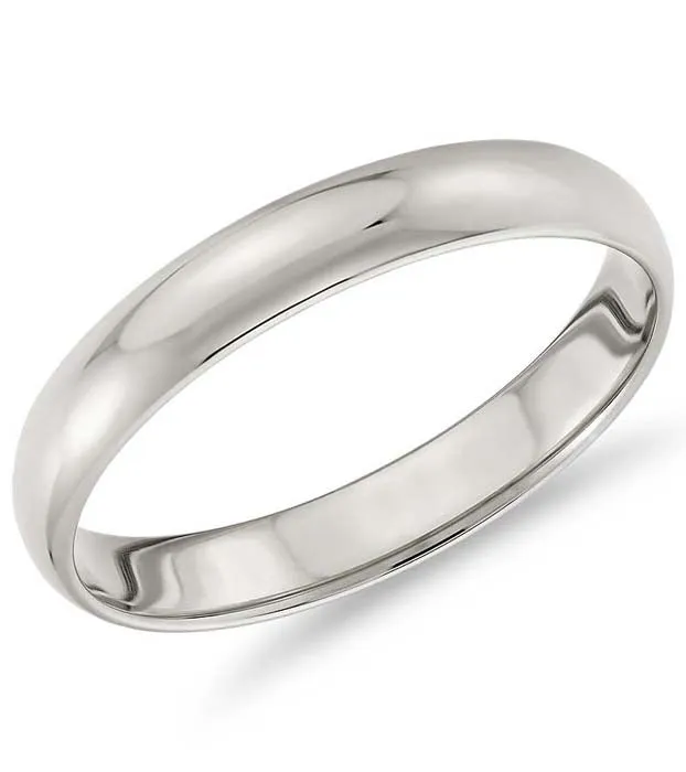 Goldman 3MM Low Dome Wedding Ring in 14K White Gold, Size 7