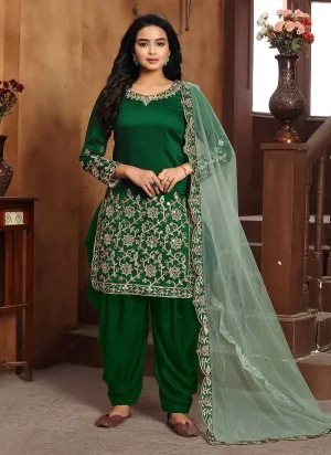 Green Embroidered Classic Punjabi Suit