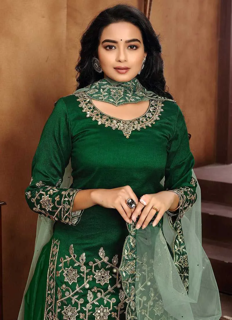 Green Embroidered Classic Punjabi Suit
