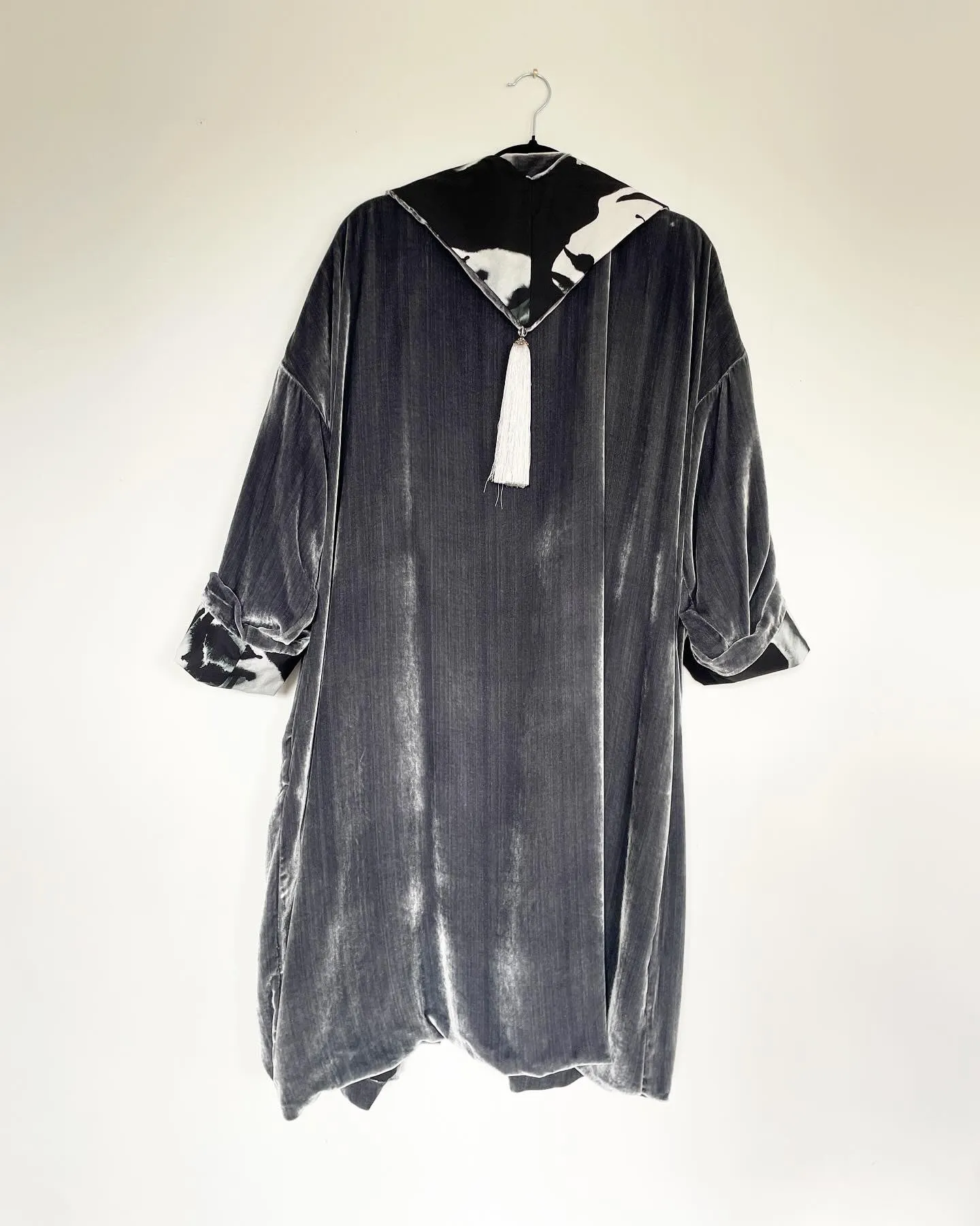 Grey Velvet Caftan with Eyes and Lips Artwork